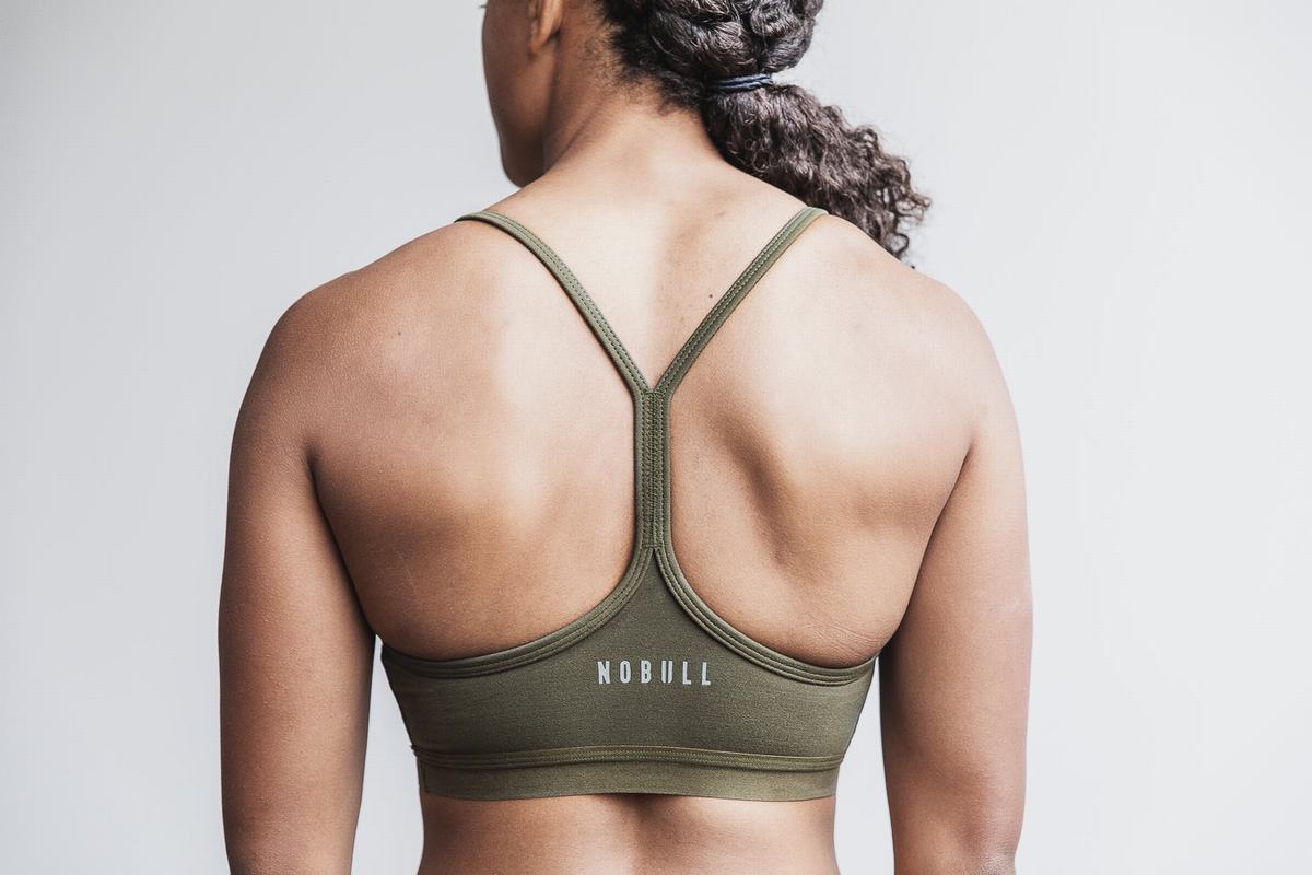 Green Women's Nobull V-Neck Matte Sports Bras | USA359472