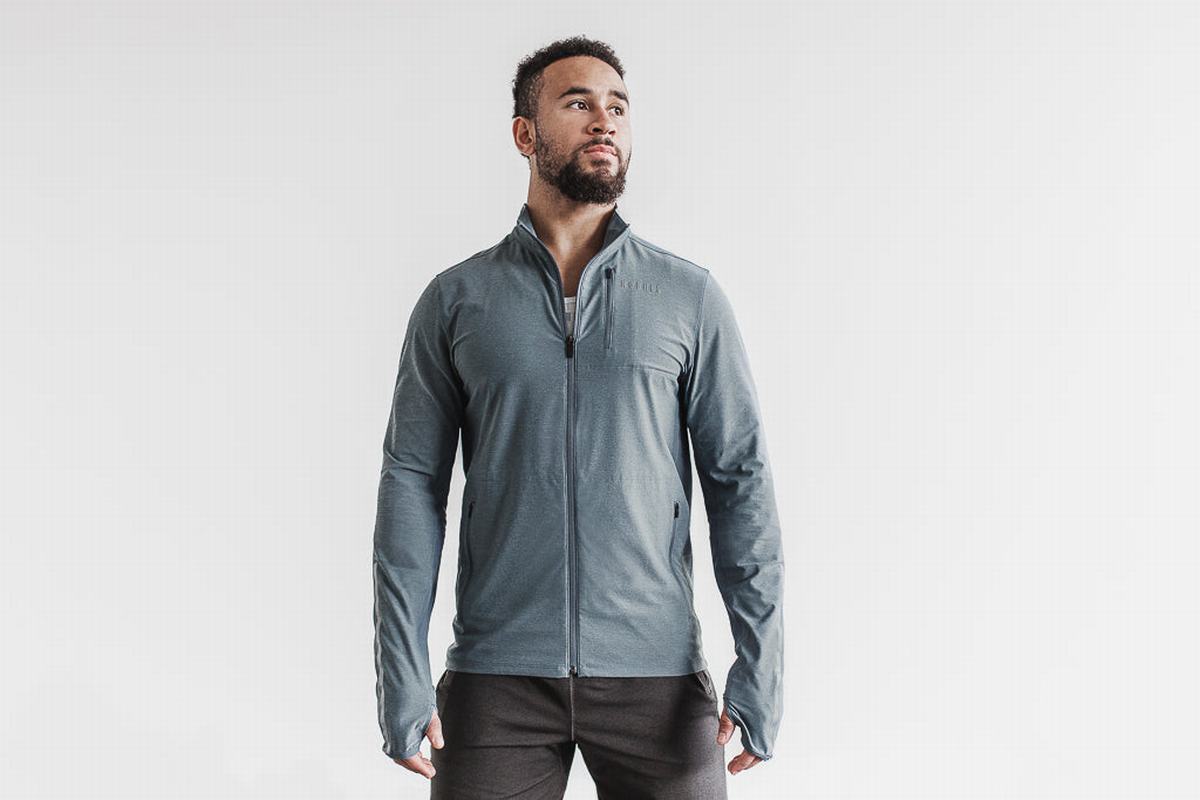 Grey Blue Men's Nobull 4-way Stretch Woven Jackets | USA128430