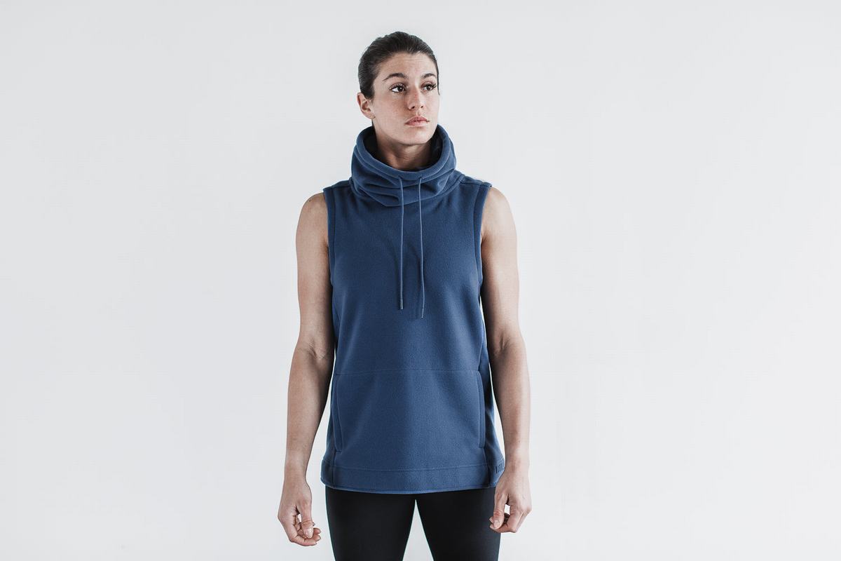 Grey Blue Women\'s Nobull Arctic Sleeveless Cowl Sweatshirts | USA705423