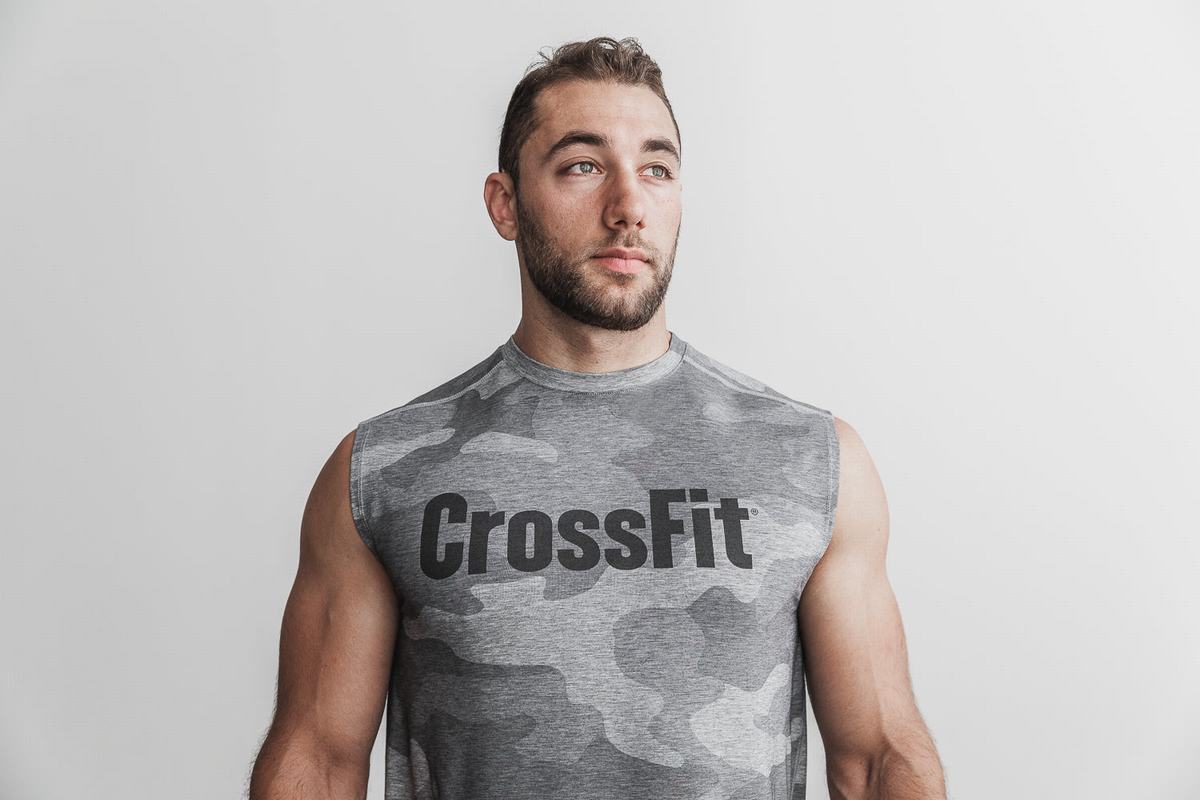 Grey Camo Men's Nobull Crossfit® Sleeveless T Shirts | USA407286