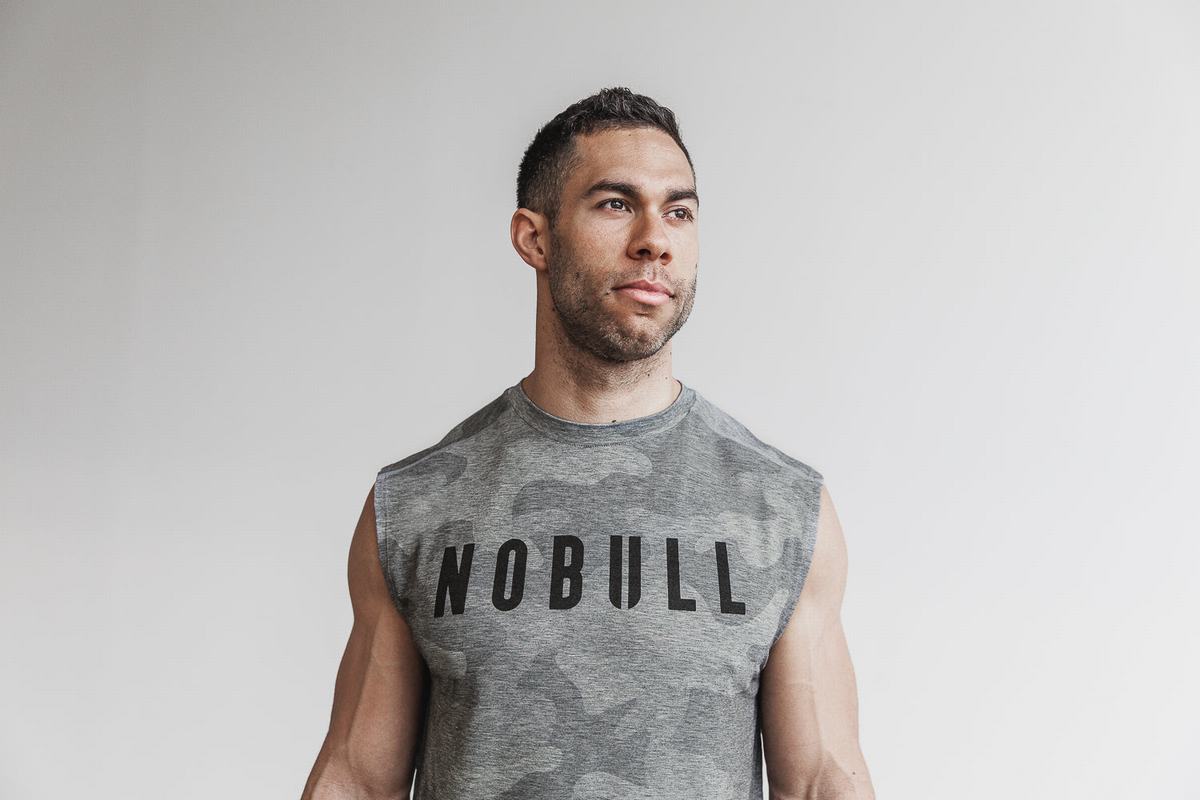 Grey Camo Men\'s Nobull Sleeveless T Shirts | USA480319