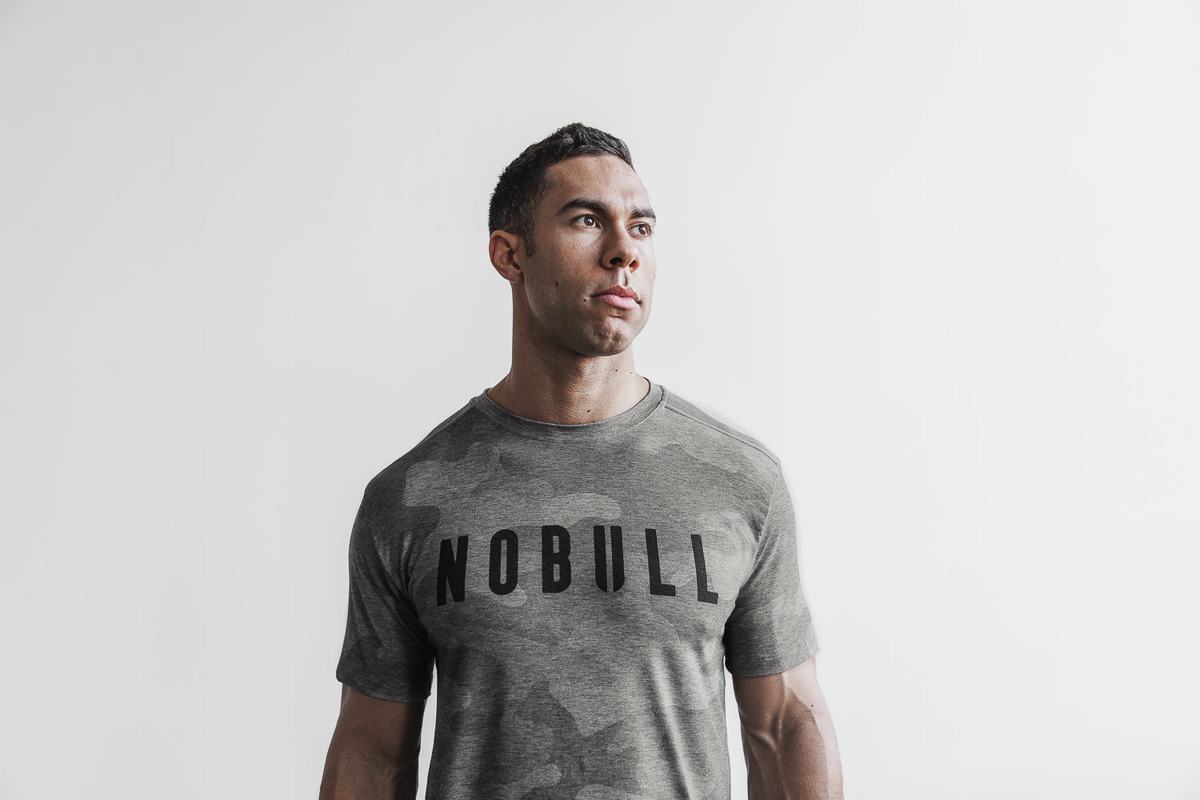 Grey Camo Men\'s Nobull T Shirts | USA076325