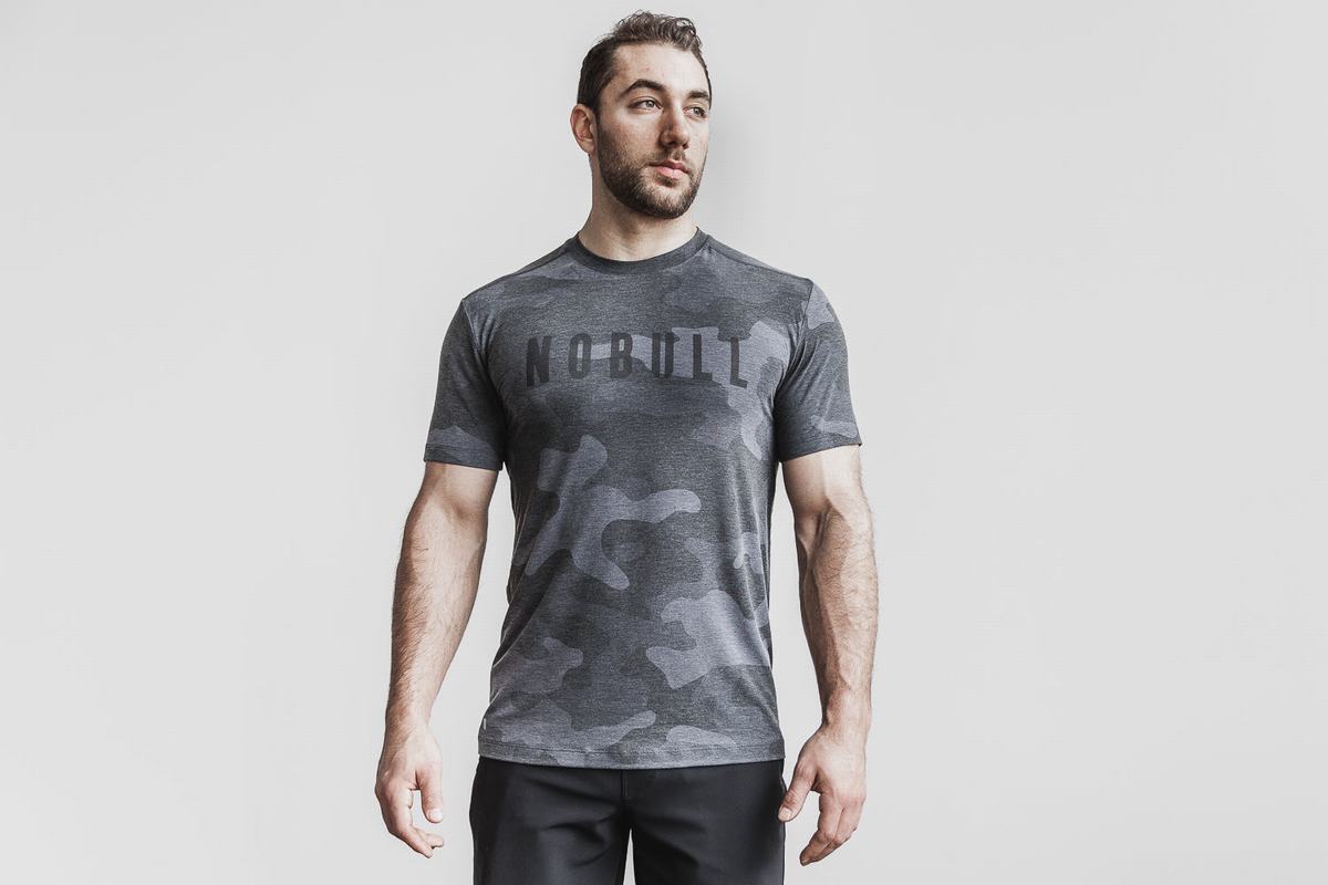 Grey Camo Men\'s Nobull T Shirts | USA658249