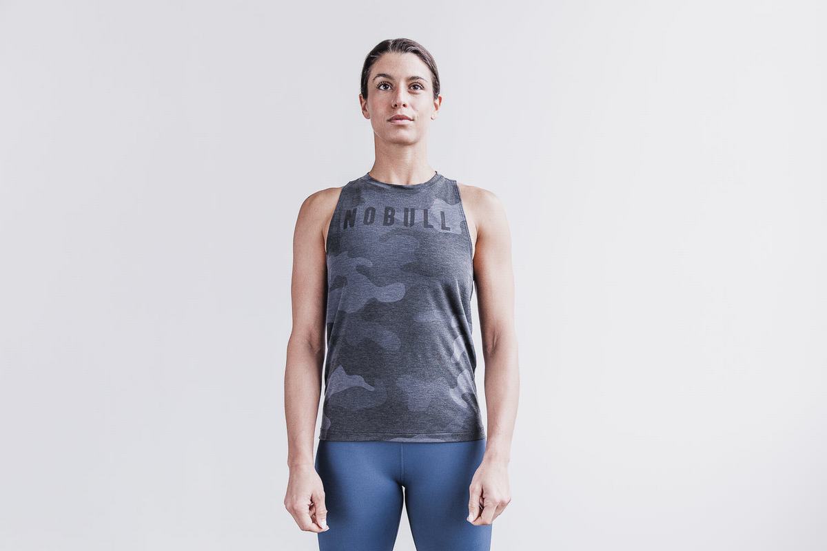 Grey Camo Women\'s Nobull High-Neck Tank Tops | USA618245