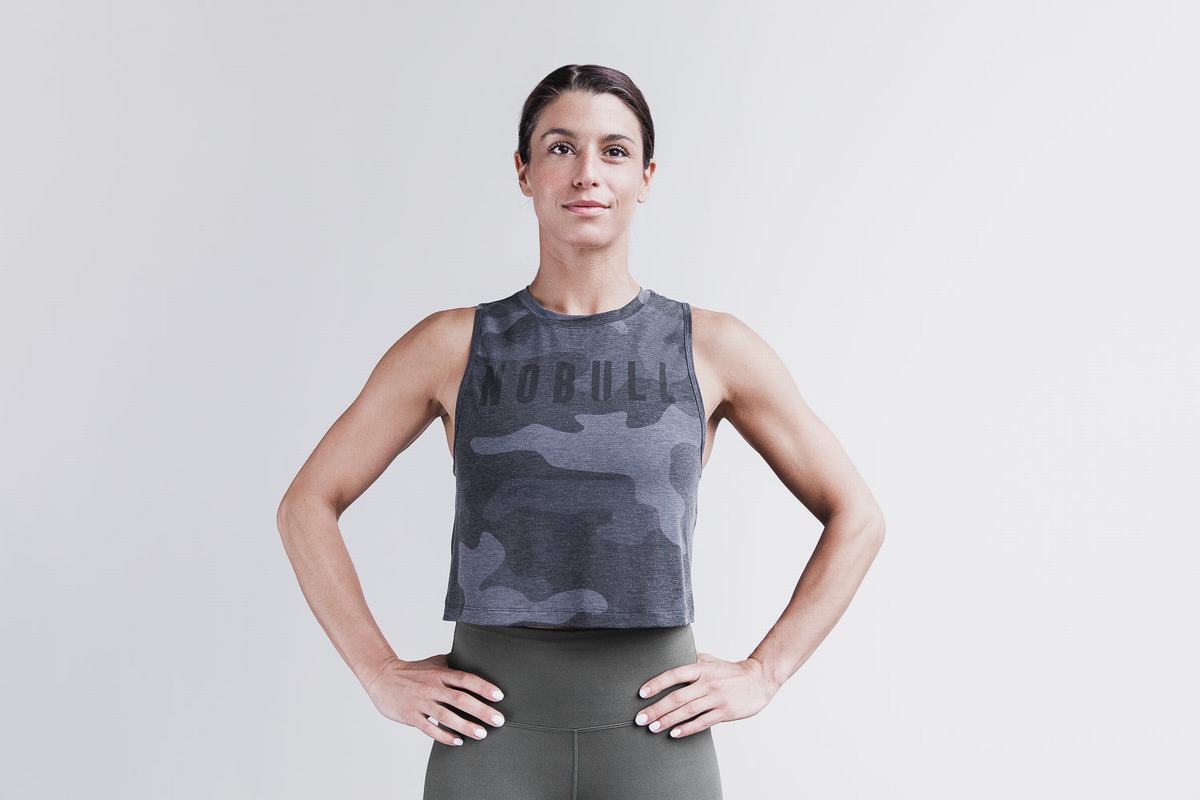 Grey Camo Women\'s Nobull Muscle Tank Tops | USA102673