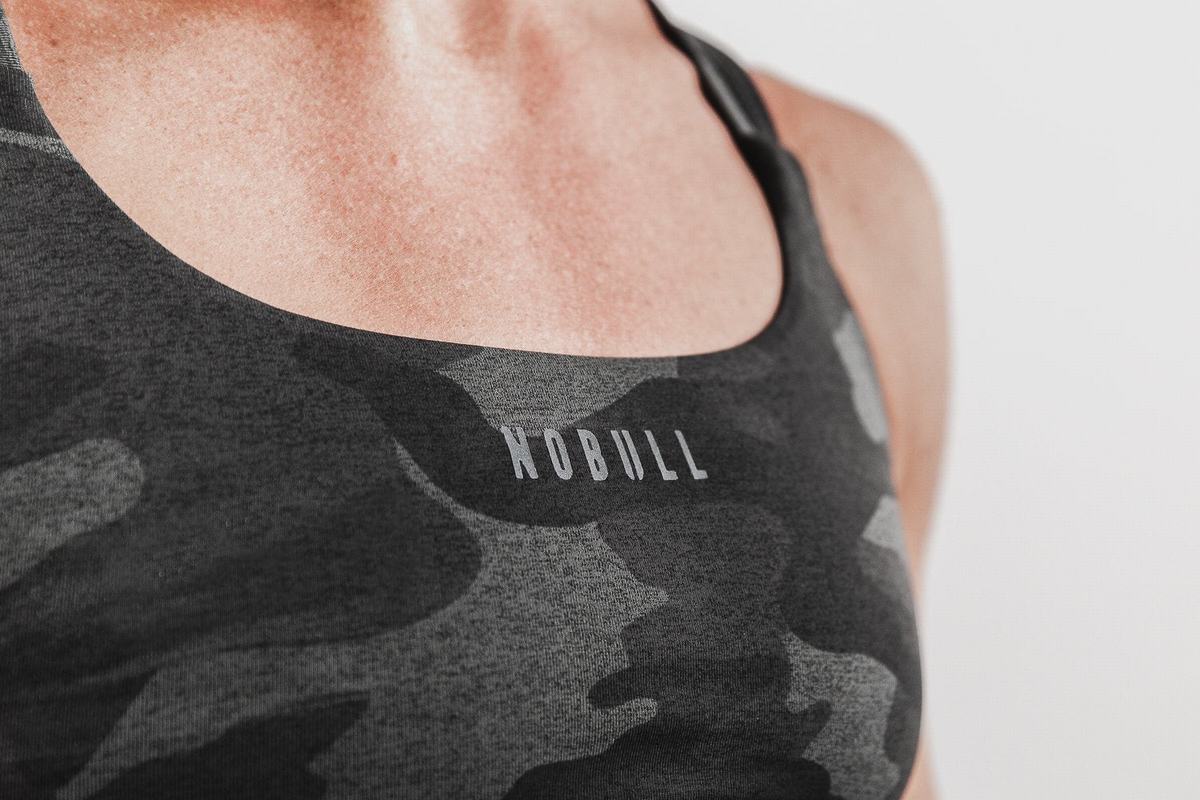 Grey Camo Women's Nobull Plush Heather Sports Bras | USA185942