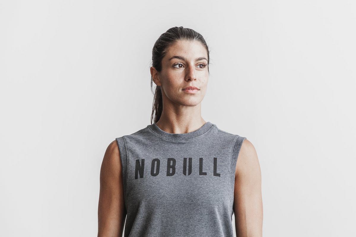 Grey Men's Nobull Sleeveless Crew Sweatshirts | USA061453