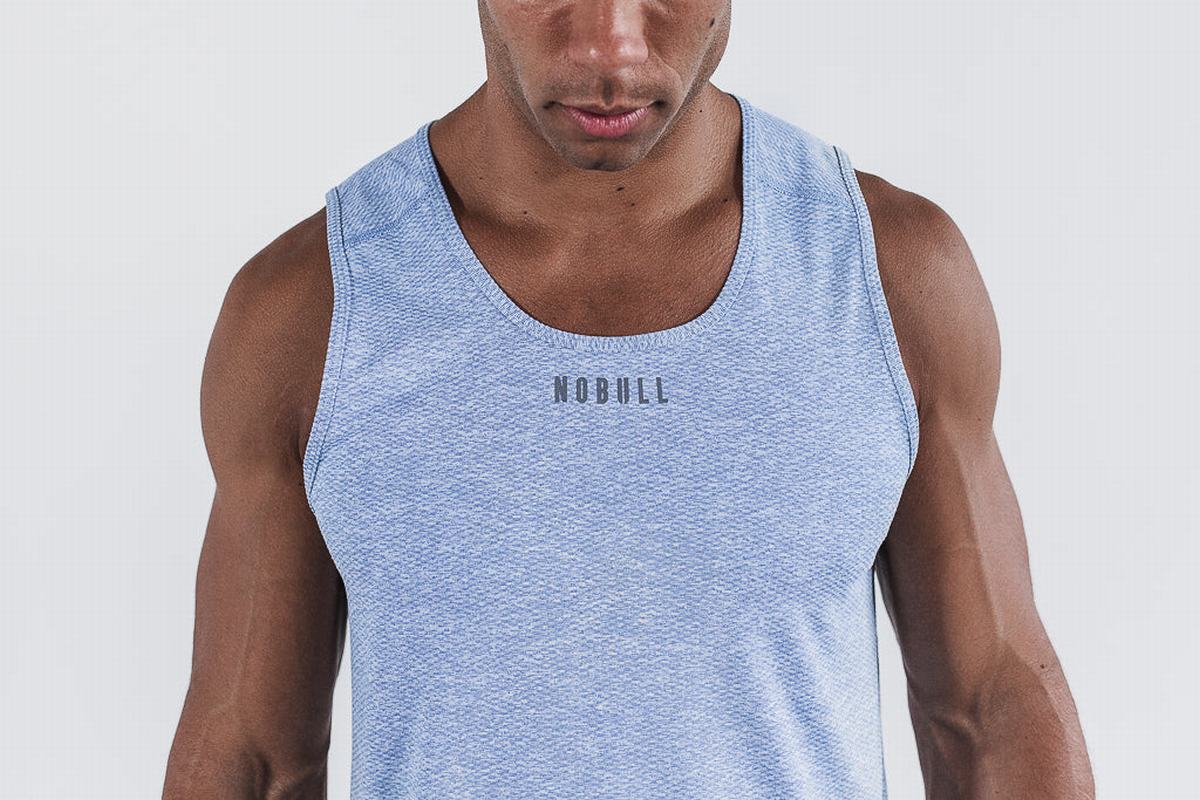 Light Blue Men's Nobull Textured Tank Tops | USA190428