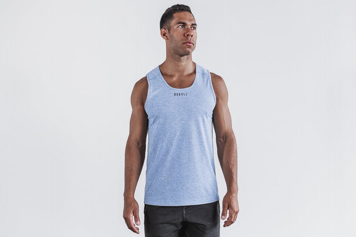 Light Blue Men\'s Nobull Textured Tank Tops | USA190428