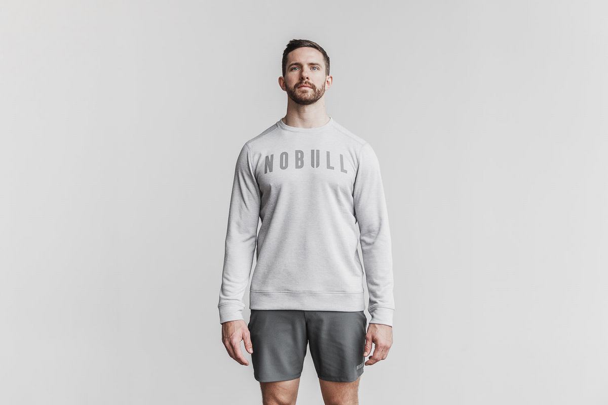 Light Grey Men's Nobull Crew Sweatshirts | USA416073