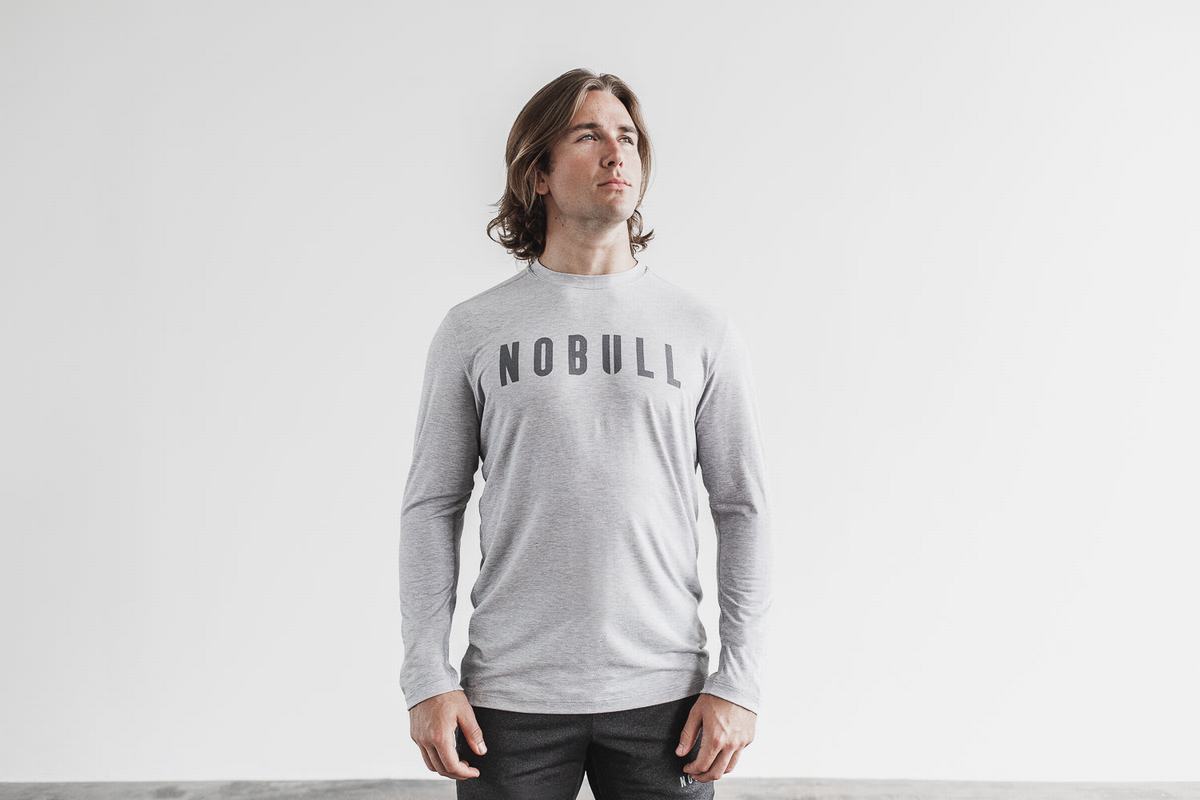 Light Grey Men's Nobull Long Sleeves | USA096543