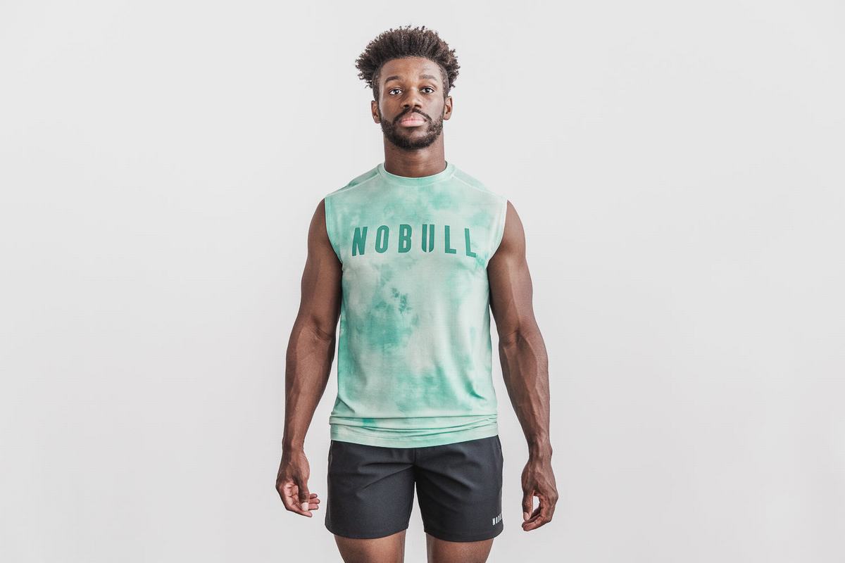 Light Turquoise Men\'s Nobull Sleeveless Tie-Dye T Shirts | USA104289