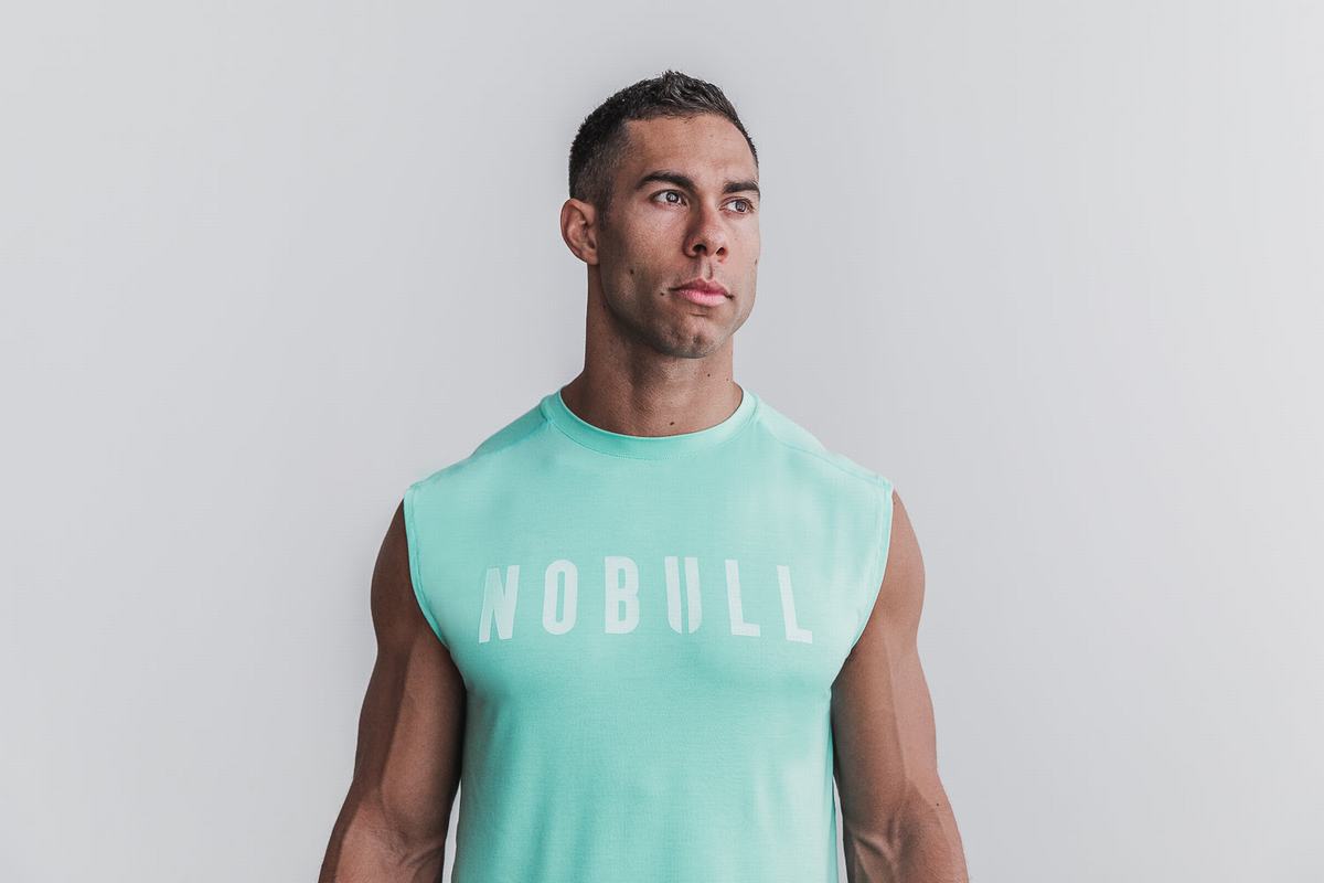 Light Turquoise Men\'s Nobull Sleeveless T Shirts | USA947356