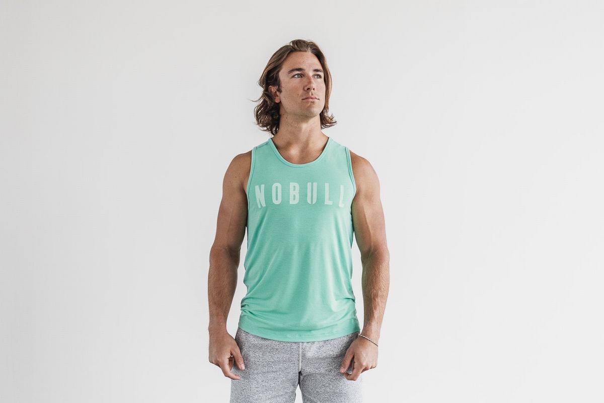 Light Turquoise Men\'s Nobull Tank Tops | USA723081