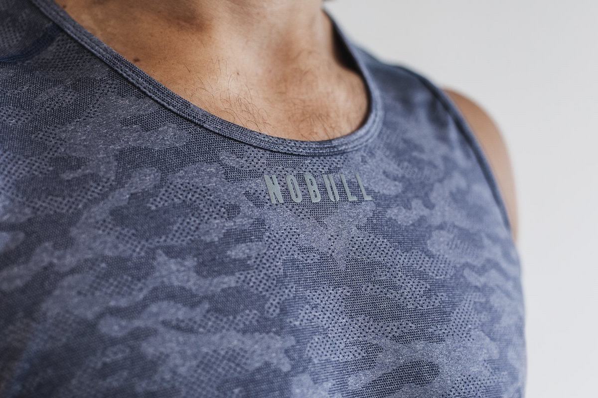 Navy Camo Men's Nobull Lightweight Textured Tank Tops | USA781245