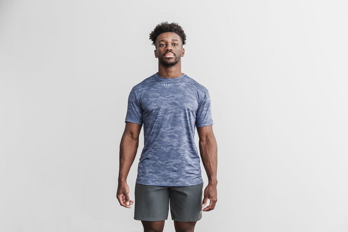 Navy Camo Men's Nobull Lightweight Textured T Shirts | USA804172