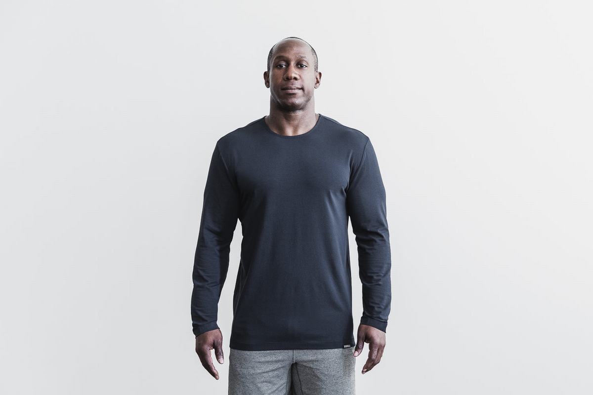 Navy Men's Nobull Lightweight Long Sleeves | USA287309