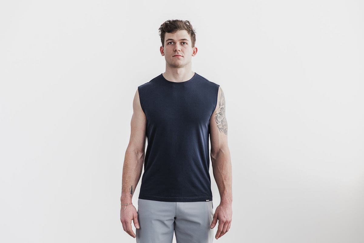 Navy Men's Nobull Lightweight Sleeveless T Shirts | USA240795