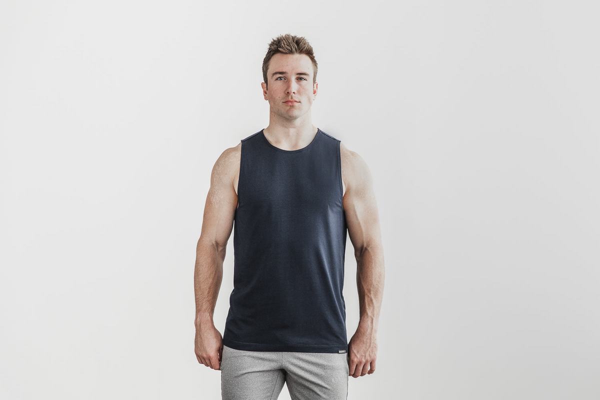 Navy Men\'s Nobull Lightweight Tank Tops | USA896452