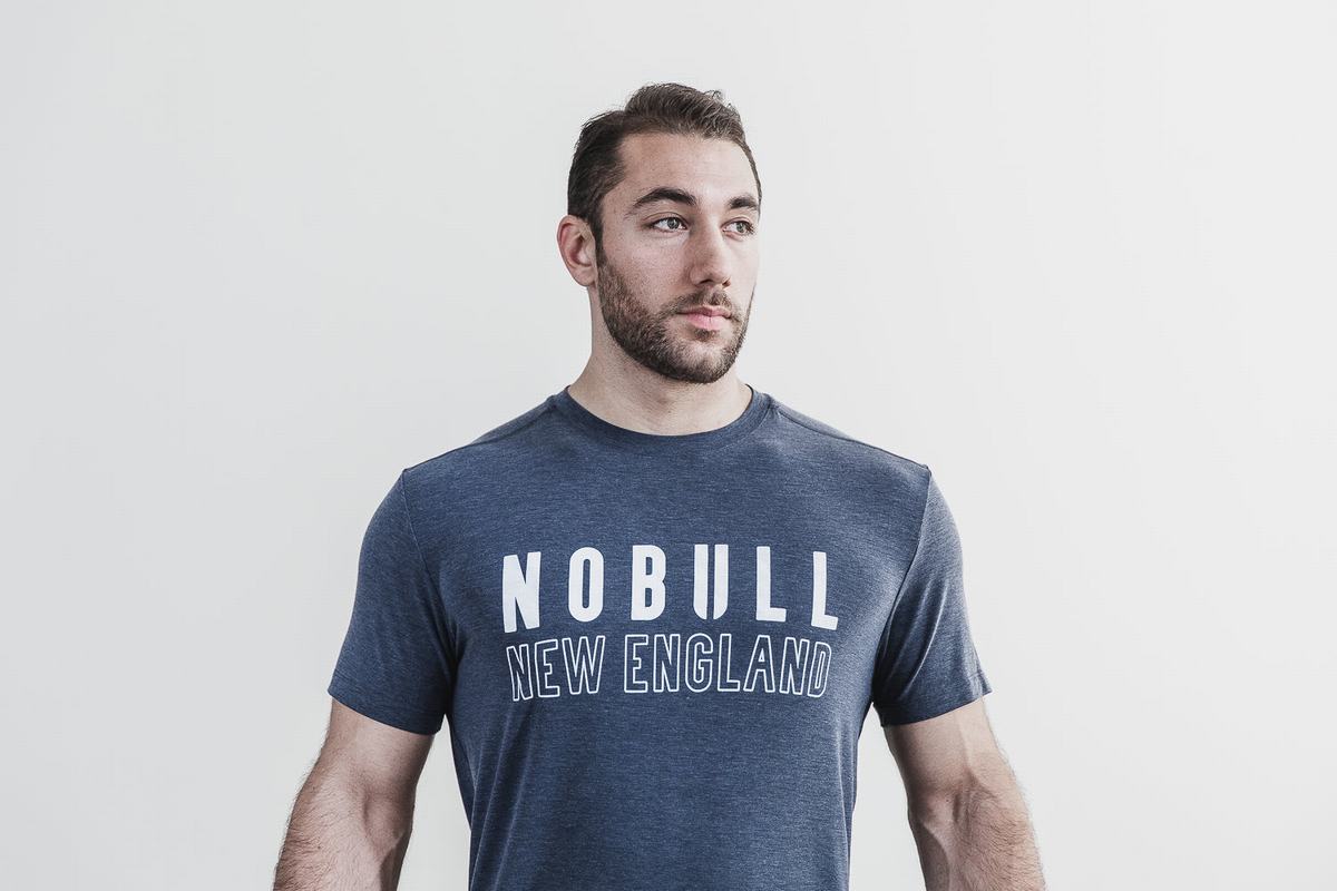 Navy Men's Nobull New England T Shirts | USA728653