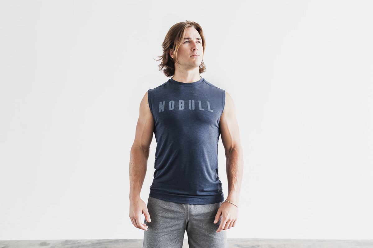 Navy Men\'s Nobull Sleeveless T Shirts | USA961874