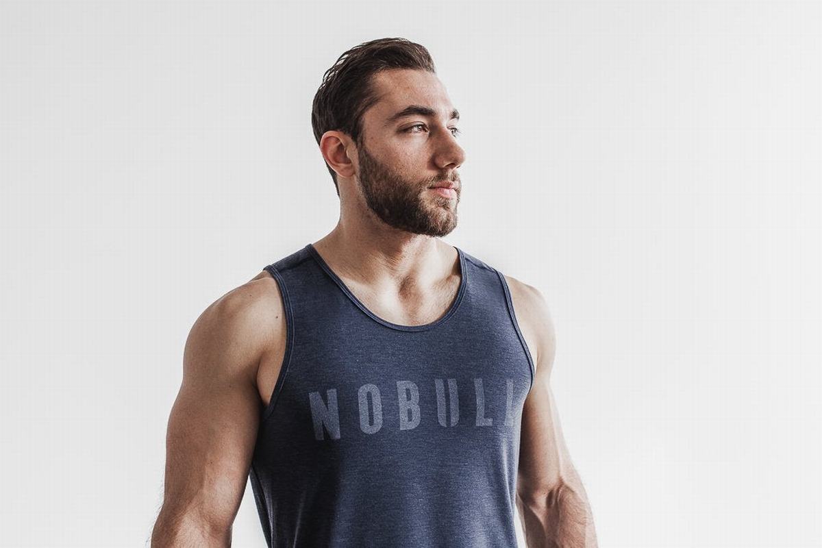 Navy Men's Nobull Tank Tops | USA742390