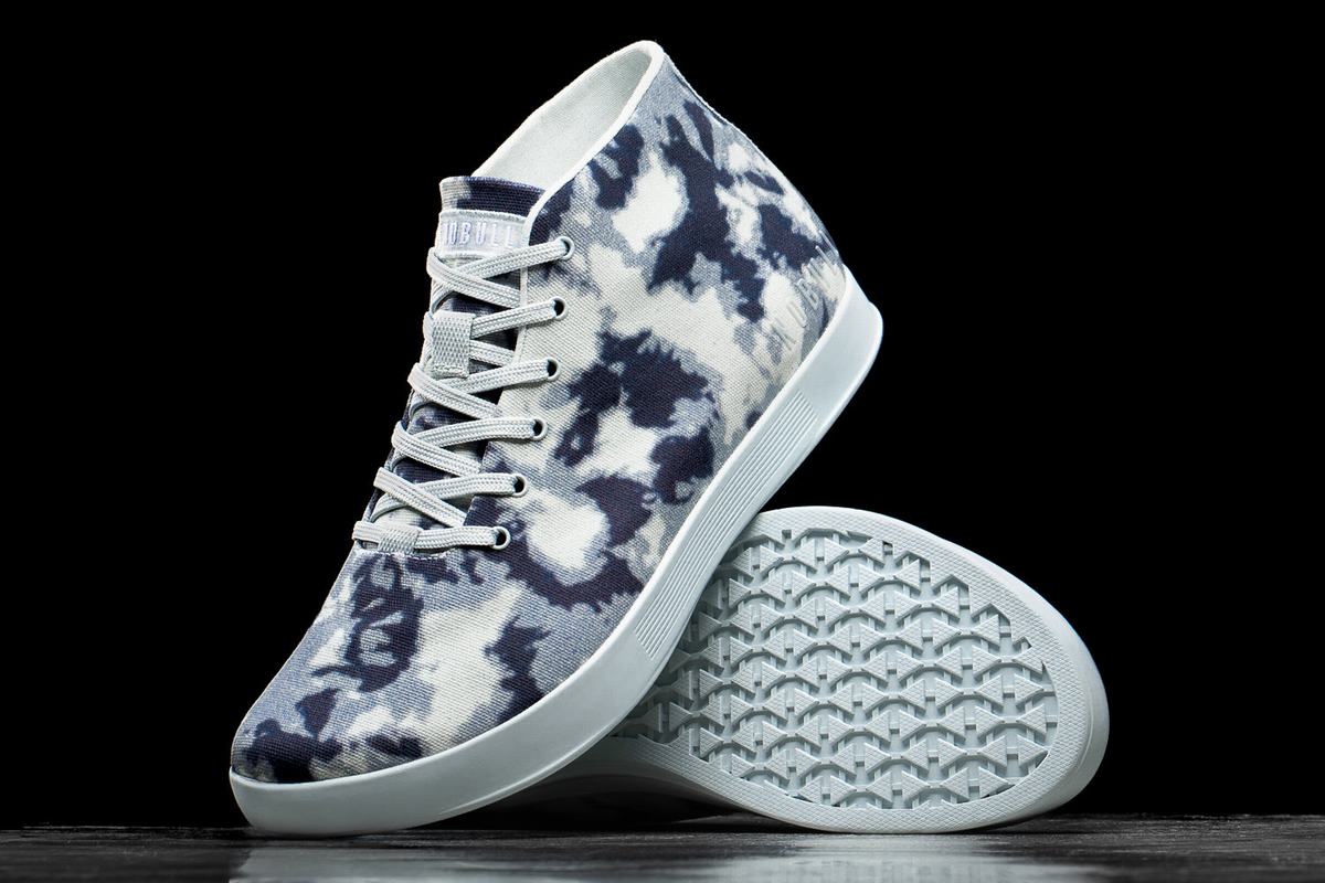 Navy Men's Nobull Tie-Dye Canvas Mid Trainers | USA521963