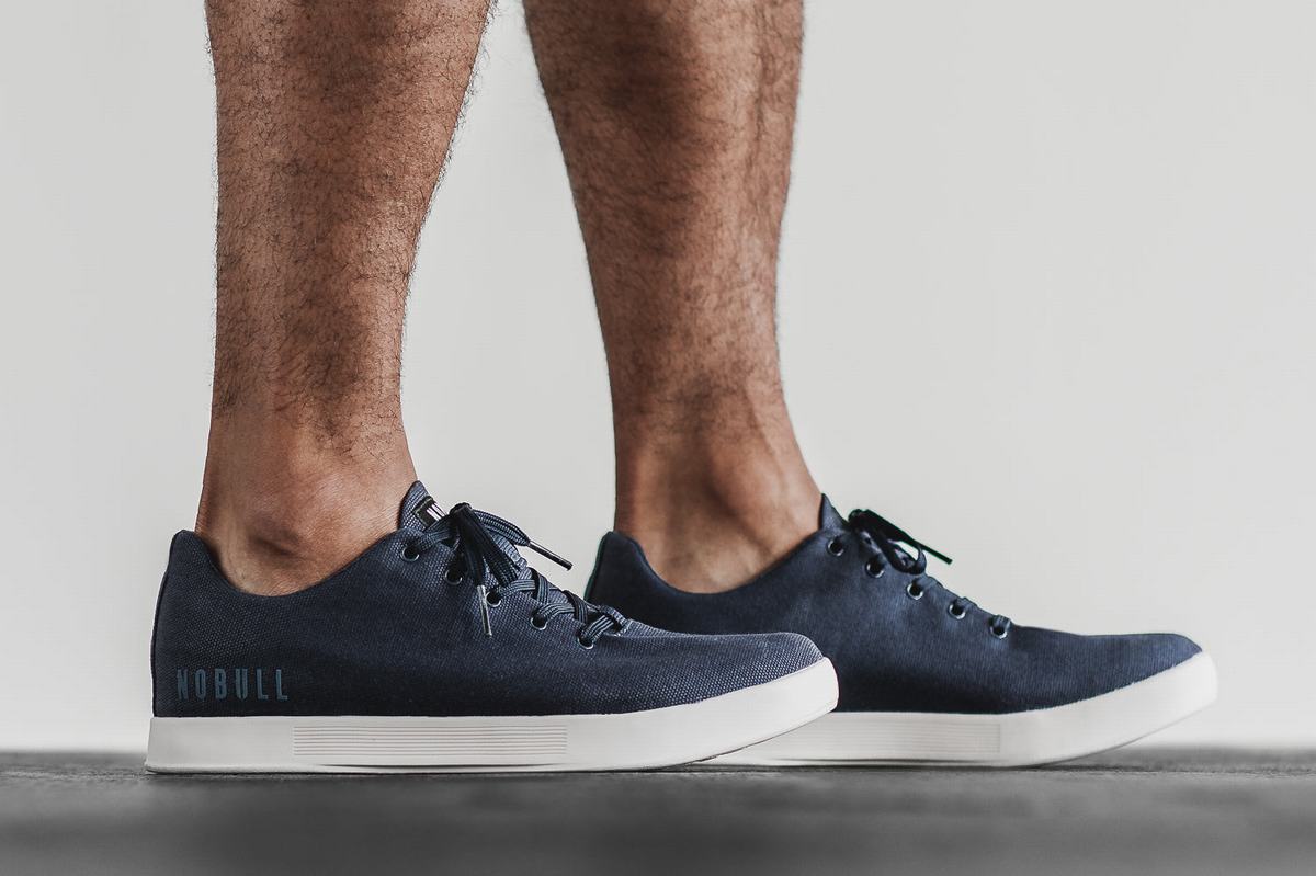 Navy White Men's Nobull Canvas Trainers | USA651804