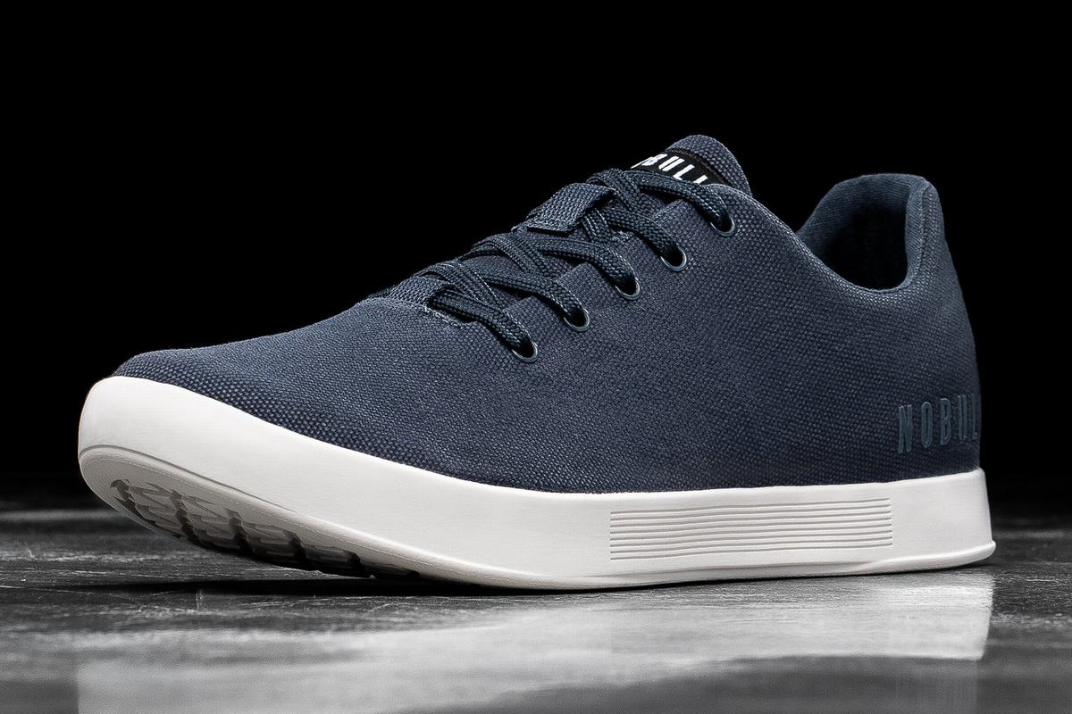 Navy White Men's Nobull Canvas Trainers | USA651804