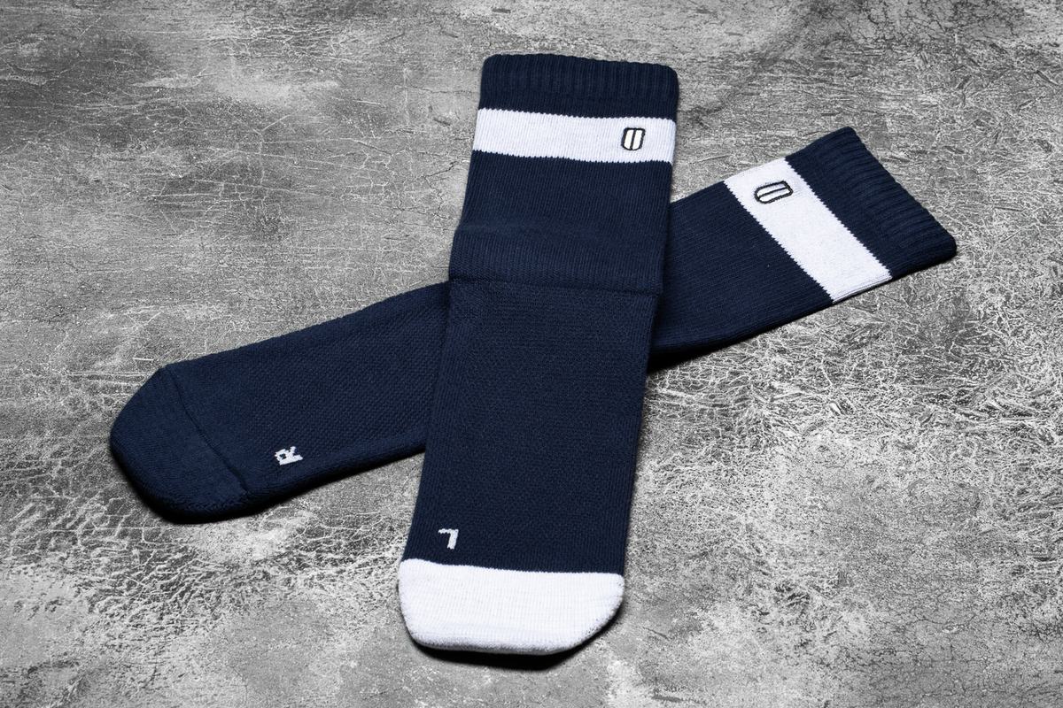 Navy White Men\'s Nobull Crew Socks | USA578394