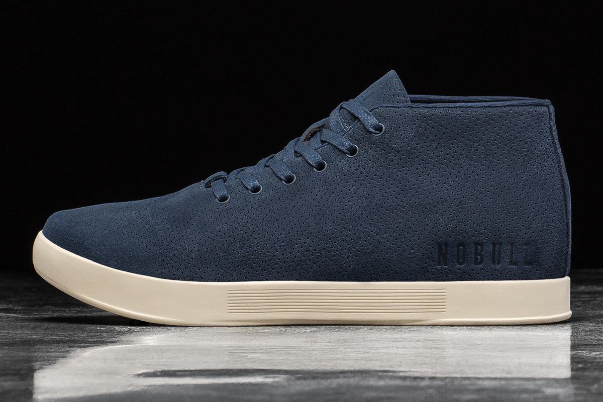 Navy White Men's Nobull Suede Mid Trainers | USA432516