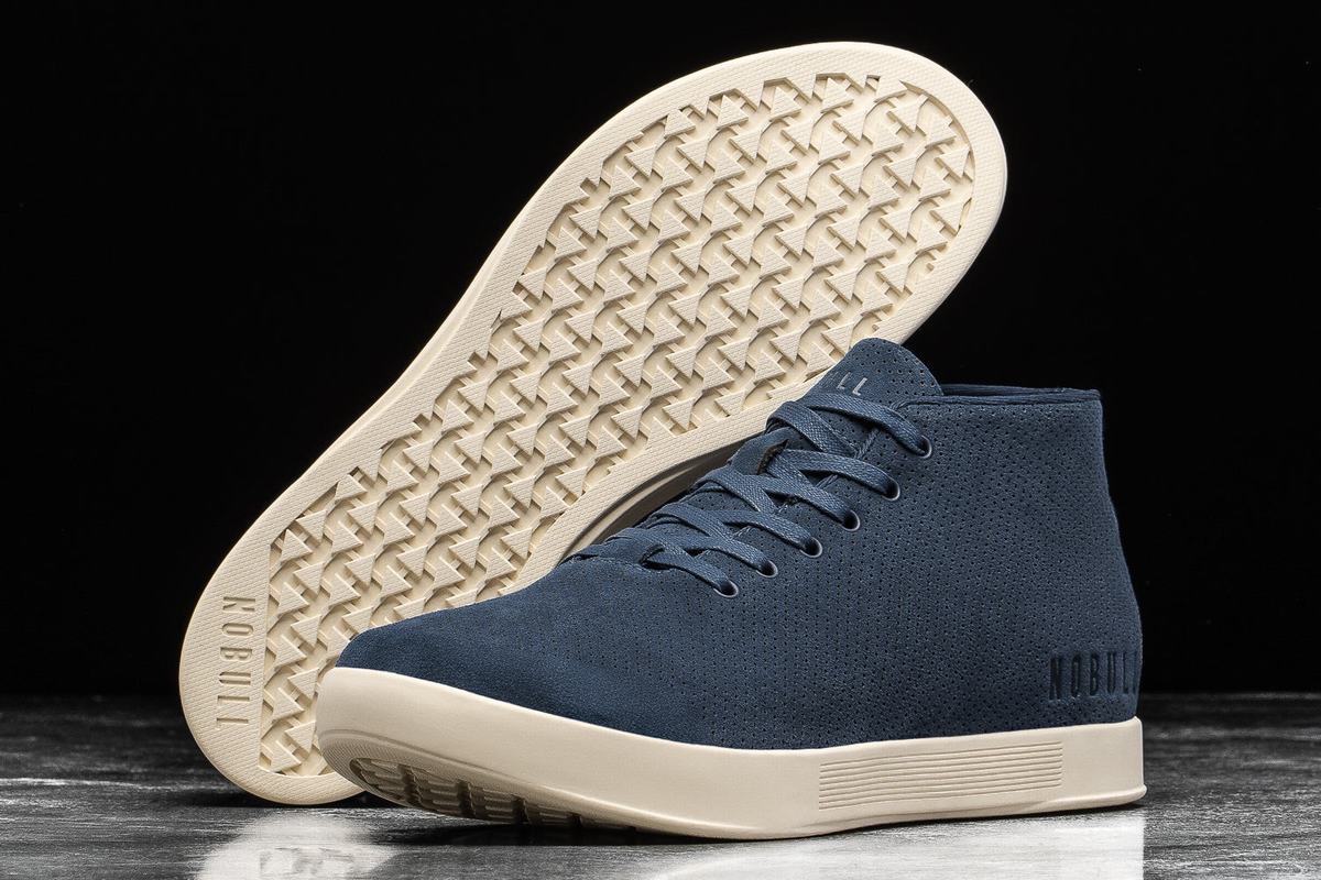 Navy White Men's Nobull Suede Mid Trainers | USA432516