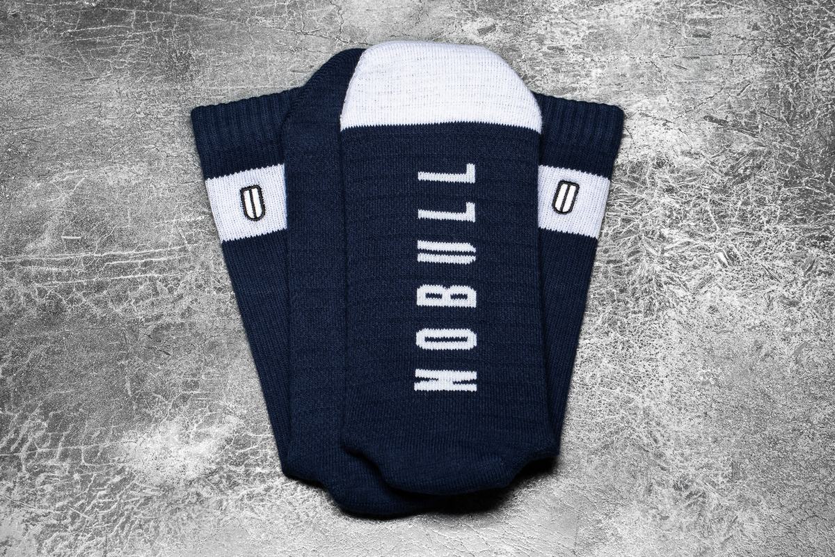 Navy White Women's Nobull Crew Socks | USA073528