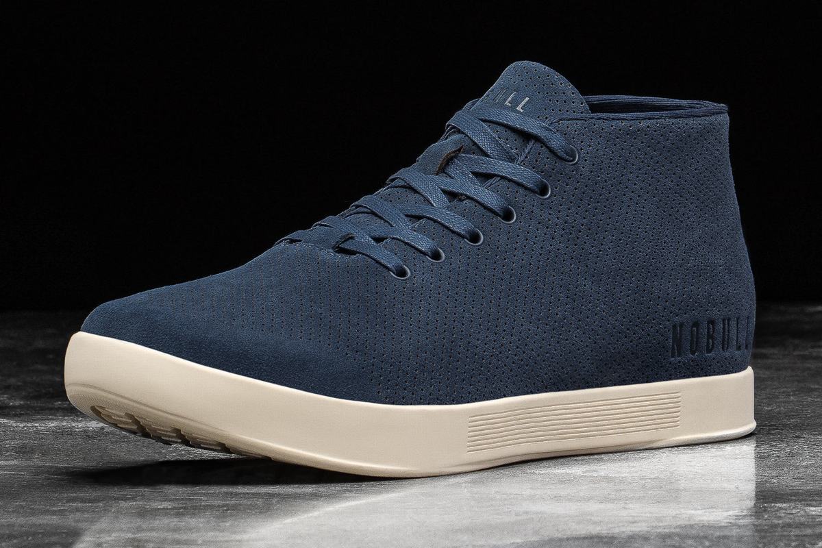 Navy White Women\'s Nobull Suede Mid Trainers | USA837629