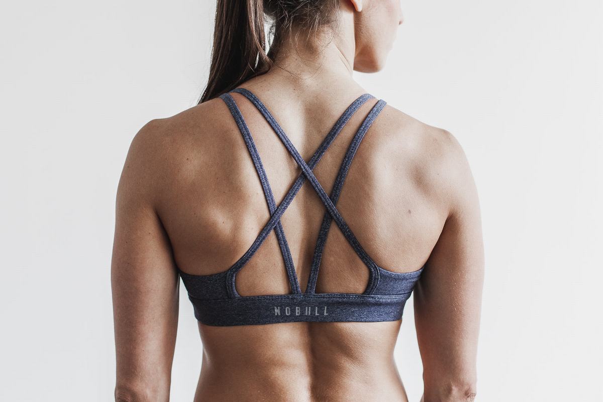 Navy Women's Nobull Heather Sports Bras | USA213974