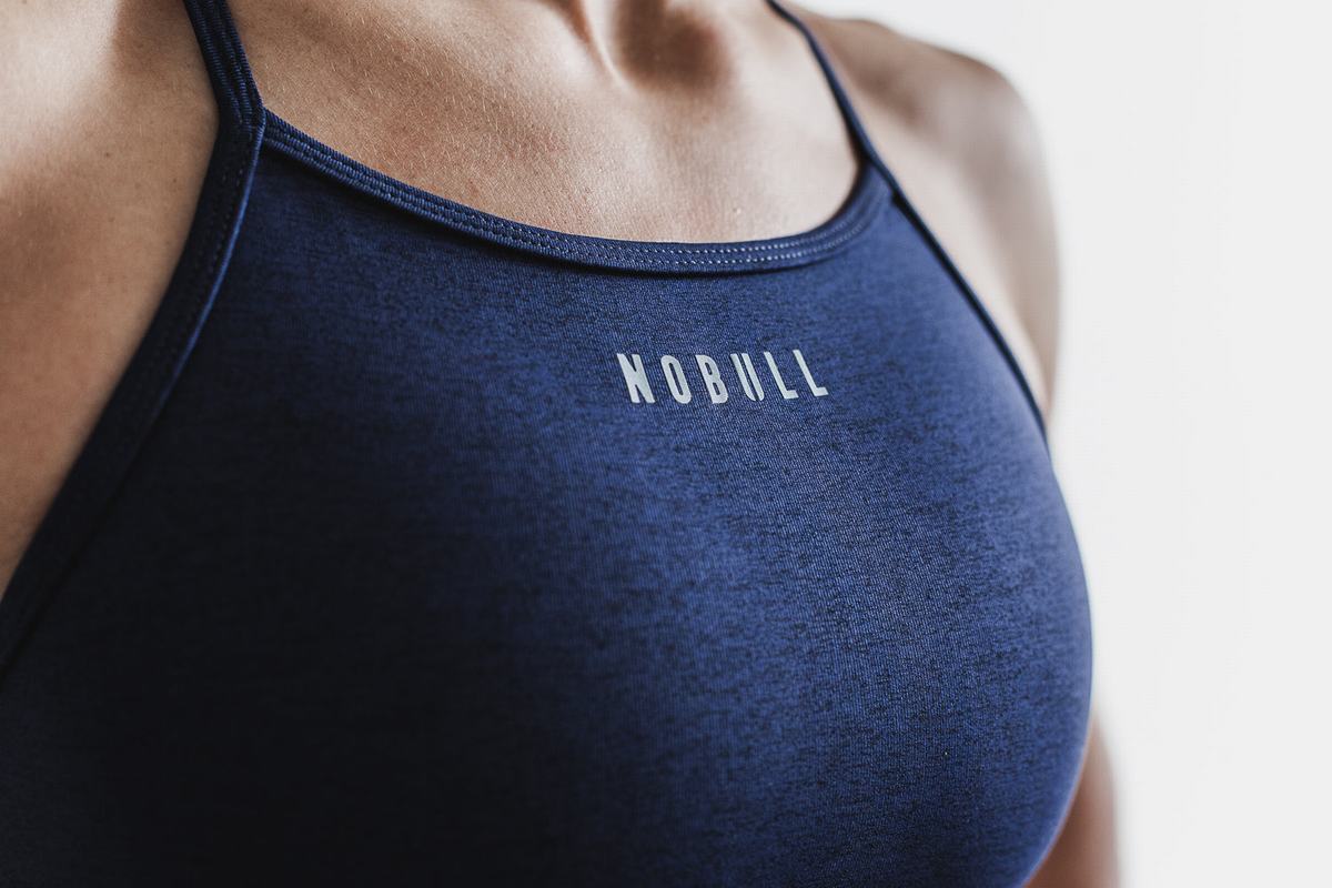 Navy Women's Nobull High-Neck Plush Heather Sports Bras | USA645327