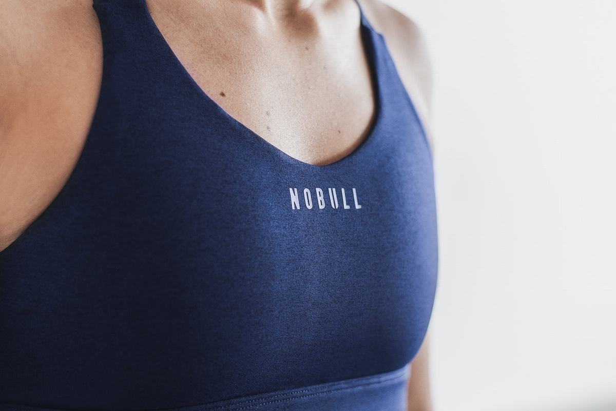 Navy Women's Nobull Pace Plush Heather Sports Bras | USA015329