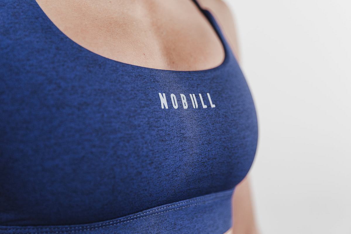 Navy Women's Nobull Plush Heather Sports Bras | USA627140