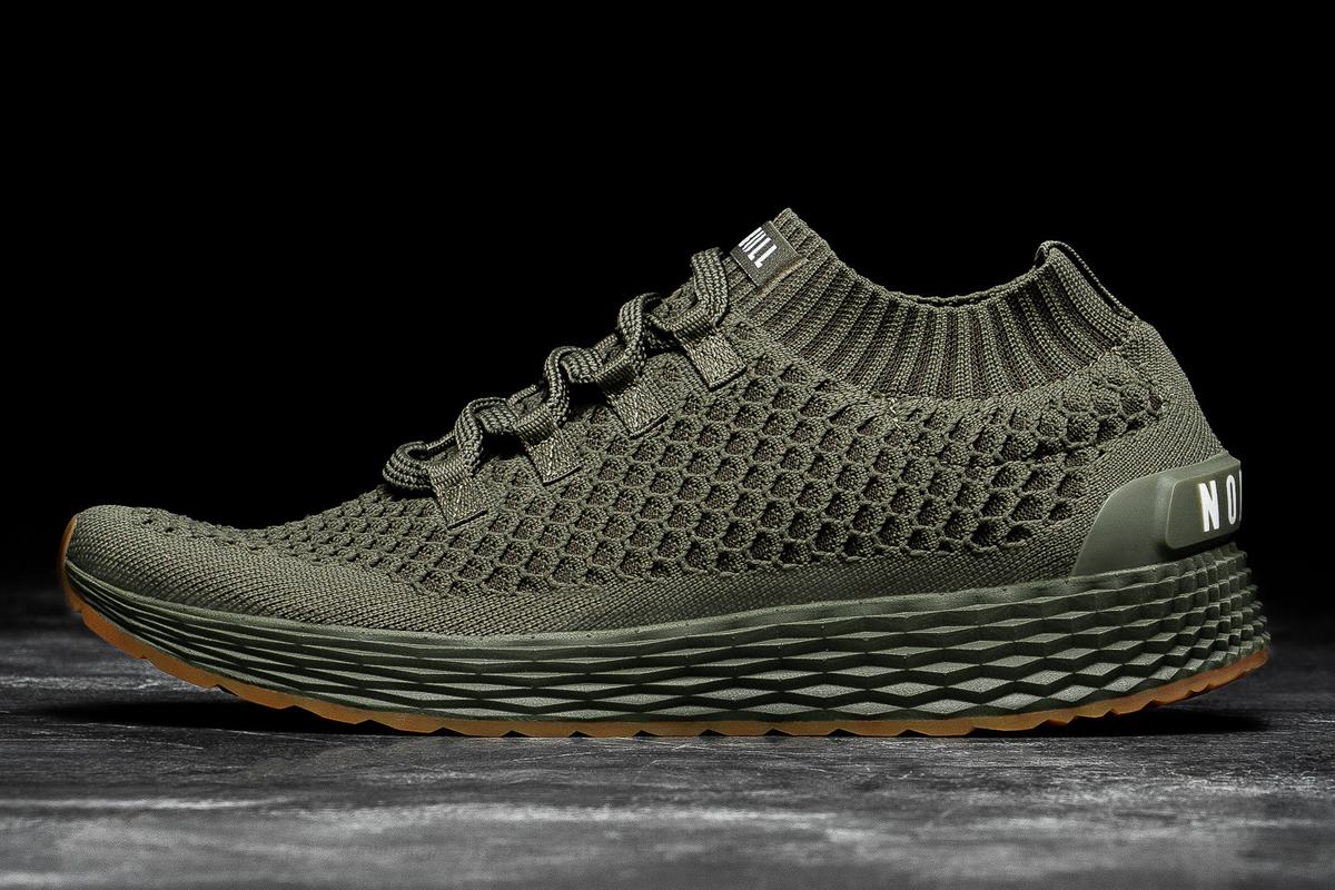 Olive Men's Nobull Army Knit Runner Running Shoes | USA860359