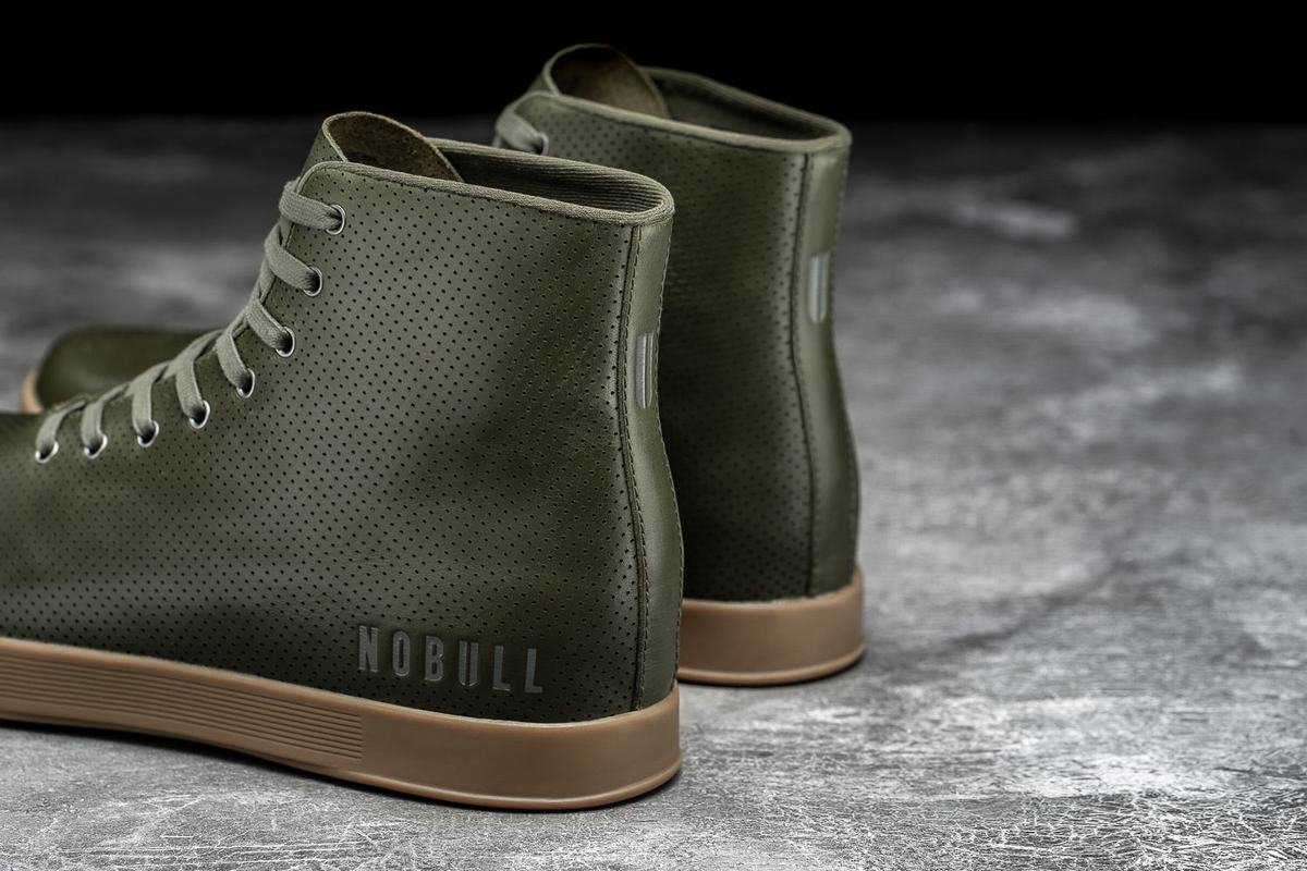 Olive Men's Nobull High-Top Army Leather Trainers | USA059784