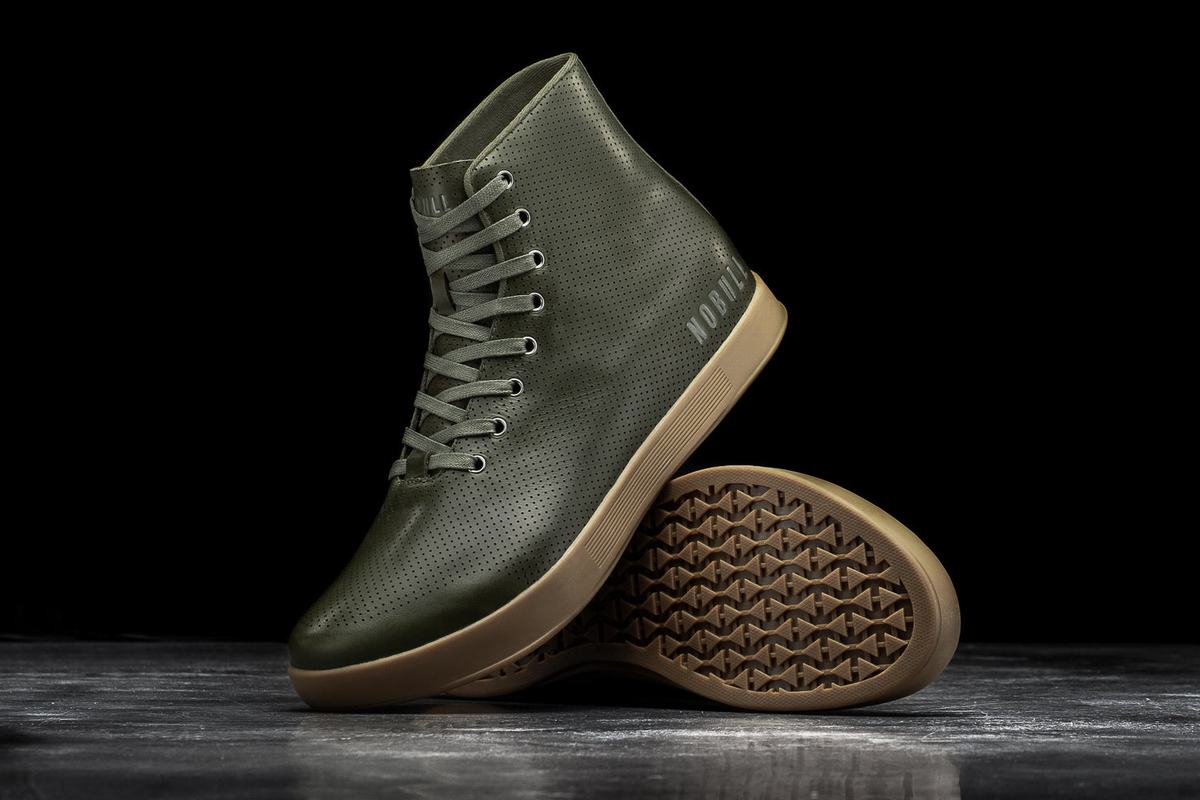 Olive Men's Nobull High-Top Army Leather Trainers | USA059784