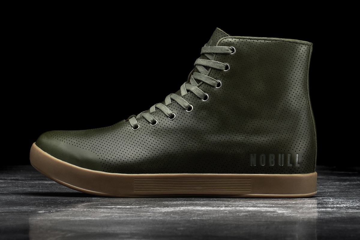 Olive Men\'s Nobull High-Top Army Leather Trainers | USA059784