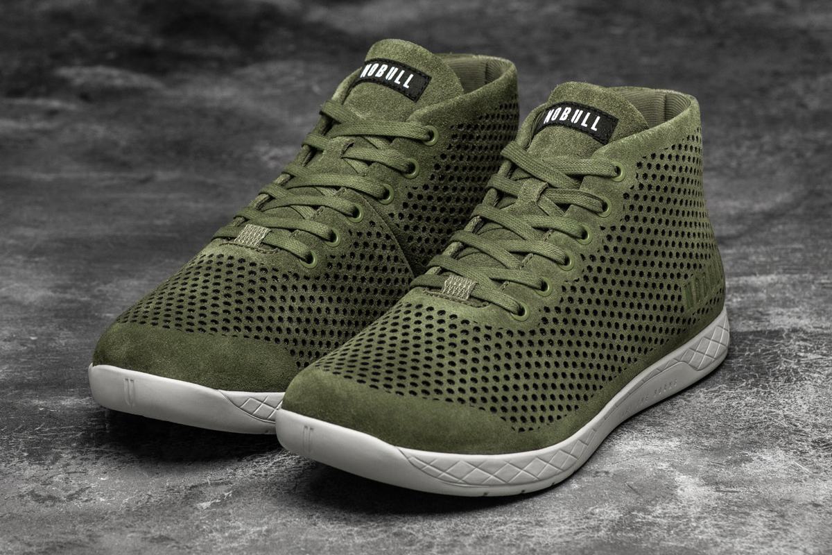 Olive Men's Nobull Suede Mid Trainers | USA712354