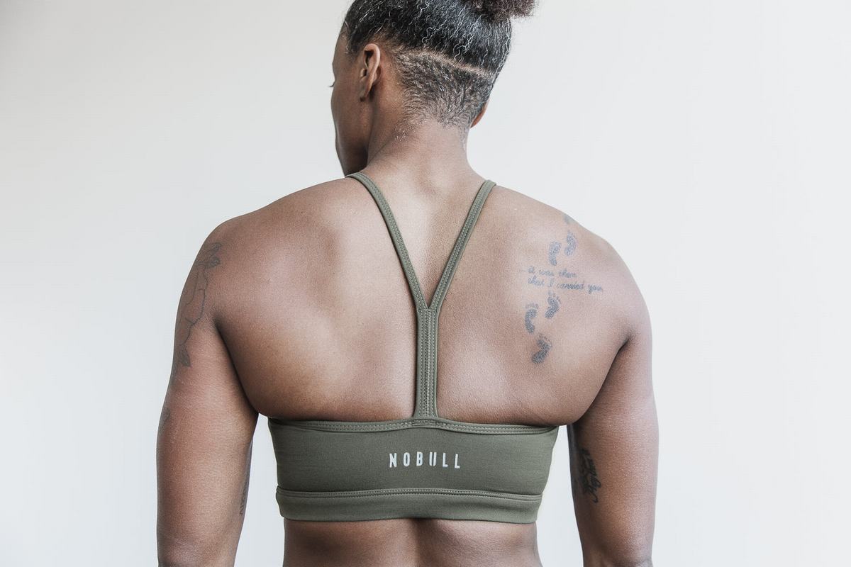 Olive Women's Nobull Halter Matte Sports Bras | USA936724