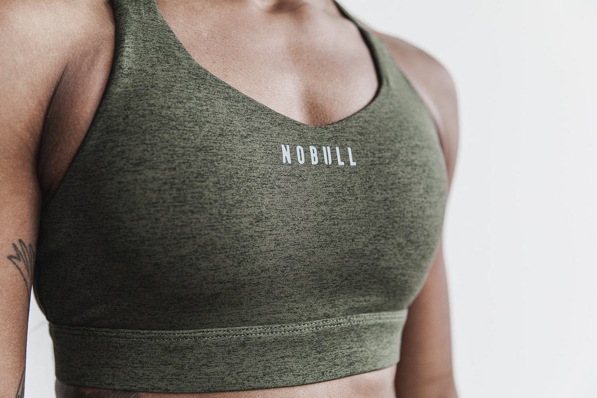 Olive Women's Nobull Pace Plush Heather Sports Bras | USA974625