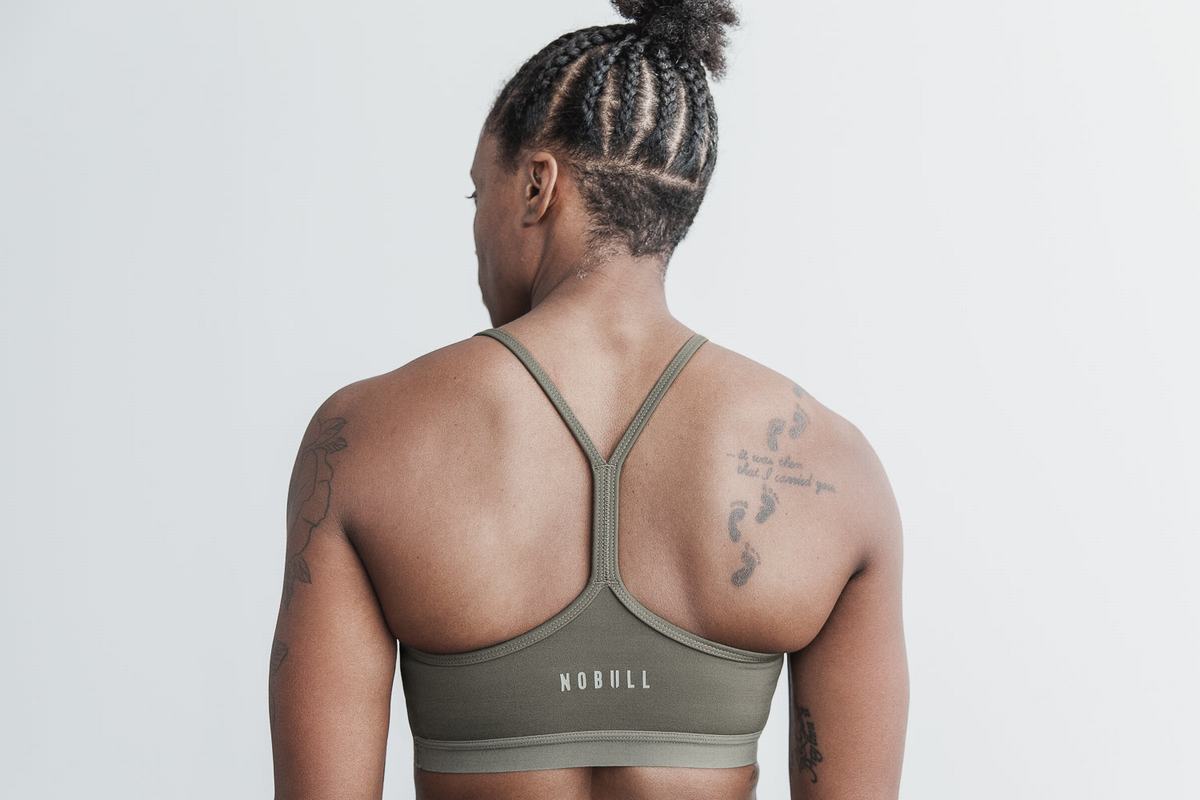 Olive Women's Nobull V-Neck Matte Sports Bras | USA057329