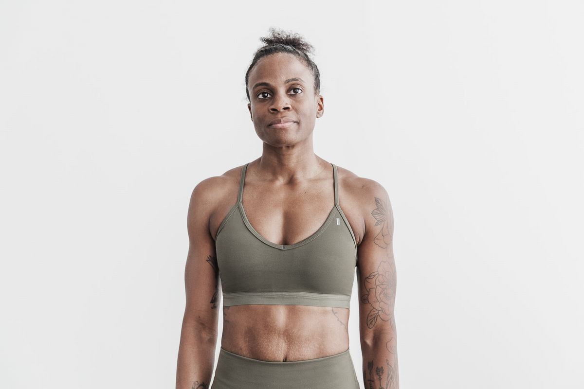 Olive Women's Nobull V-Neck Matte Sports Bras | USA057329