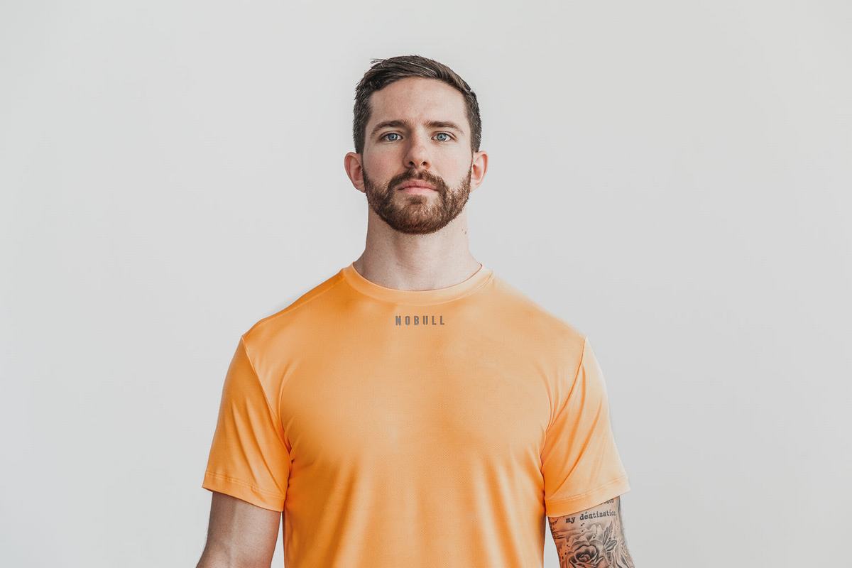 Orange Camo Men's Nobull Lightweight Textured T Shirts | USA035289