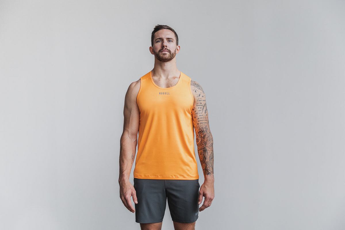 Orange Camo Men\'s Nobull Lightweight Textured Neon Tank Tops | USA316279