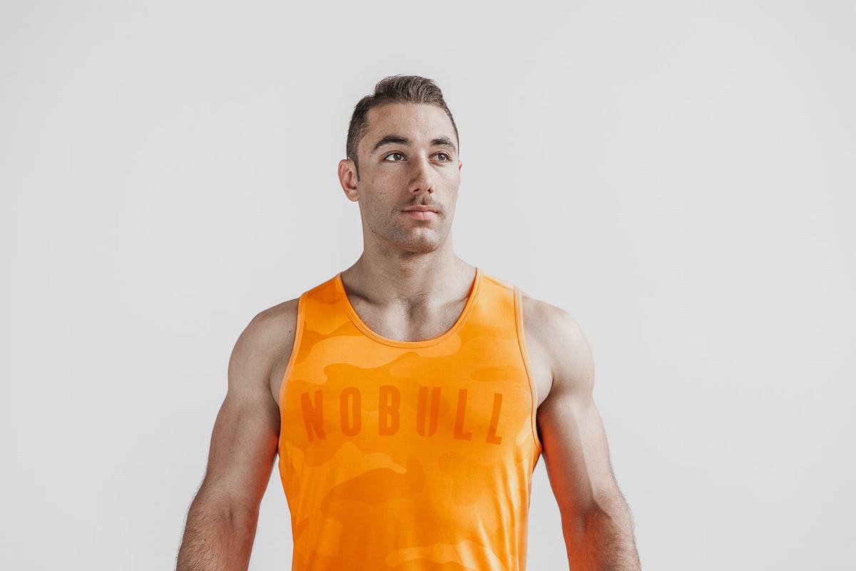 Orange Camo Men's Nobull Neon Tank Tops | USA731426